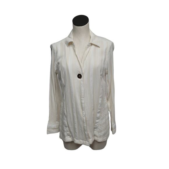 Soft Surroundings Blanca Striped Crepe Button Down Blouse in Ivory Womens Small - Picture 1 of 11